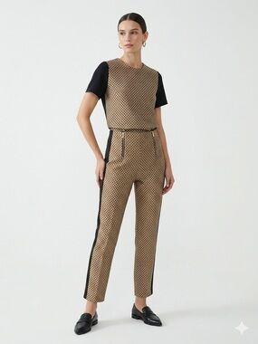 NWT Beymen Club 2-Piece Matching Set Geometric Print Blouse & Tuxedo Trousers S